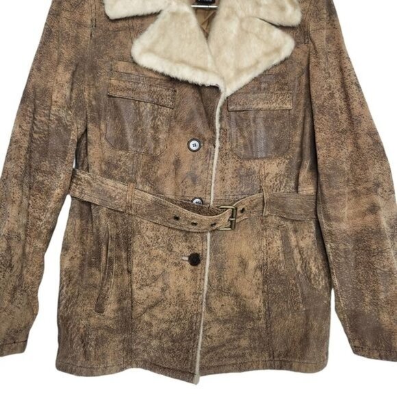 MODA INTERNATIONAL Distressed Genuine Leather Jacket Coat - Picture 4 of 9